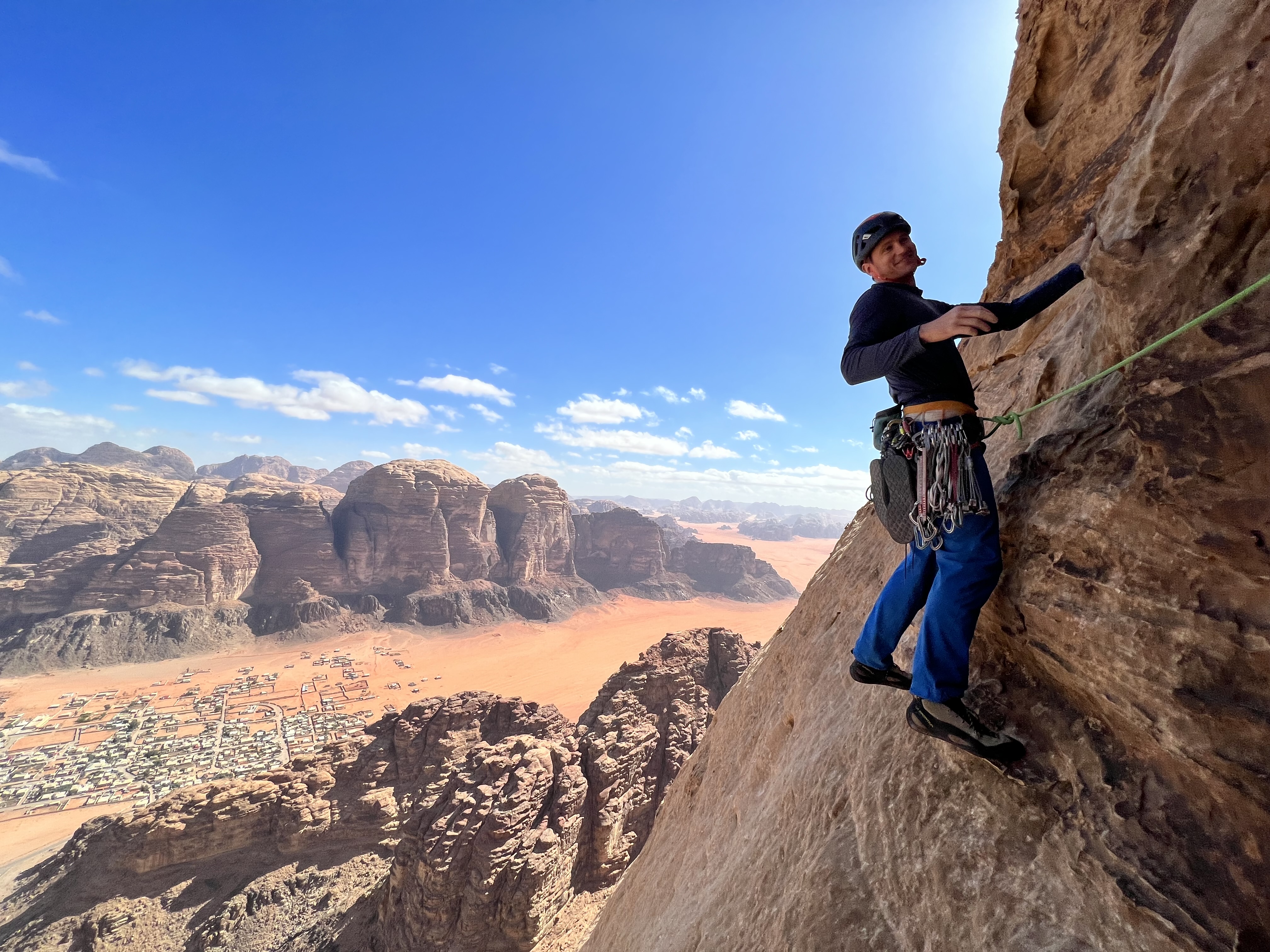 Duncan rock climbing in Wadi Rum, Jordan